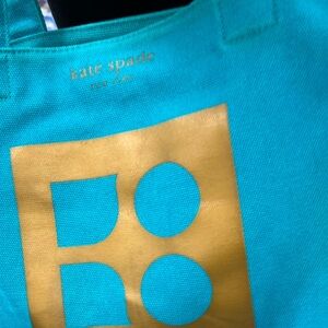 Rate Kate Spade Aqua turquoise Yo OKO  Gold Canvas Bag